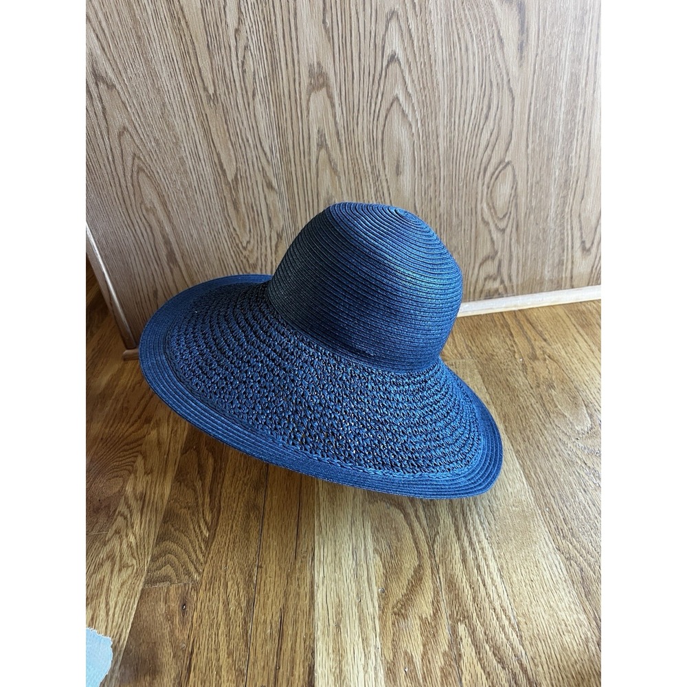 J. Crew‎ Textured Summer Straw Hat 09500 Packable Wide Brim Dusty Dune Black - Picture 4 of 10